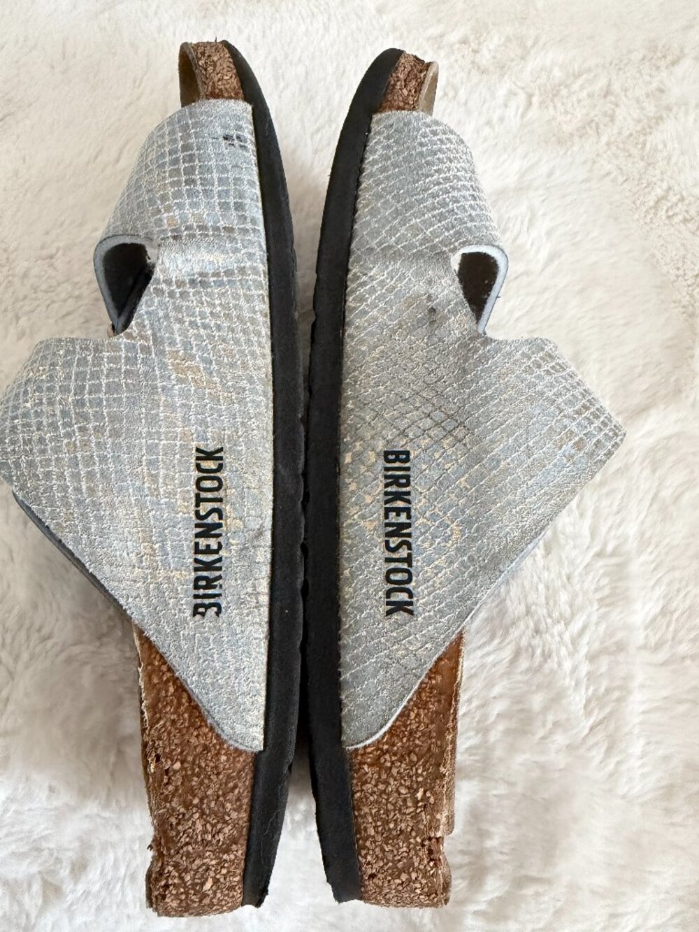 Birkenstock Arizona Shiny Python Two-Strap Dusty Blue Slide Sandal Size: EU36 - Picture 11 of 16